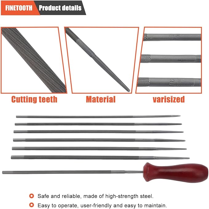 12 Pack Chainsaw File, Chain Saw Sharpener Tool, 5/32", 3/16", 7/32", 1/8", 11/64", 13/64" Round Chainsaw Sharpening, 6 Inch Flat File,Depth Gauge,Quick Check Gauge