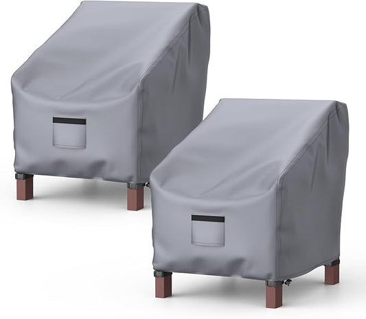 Patio Chair Covers for Outdoor Furniture Waterproof 2 Pack, Lawn Chair Covers 600D Heavy Duty Oxford Cloth, Large Covers for Lounge Lawn Deep Seat 38" W x 31" D x 29" H-Gray