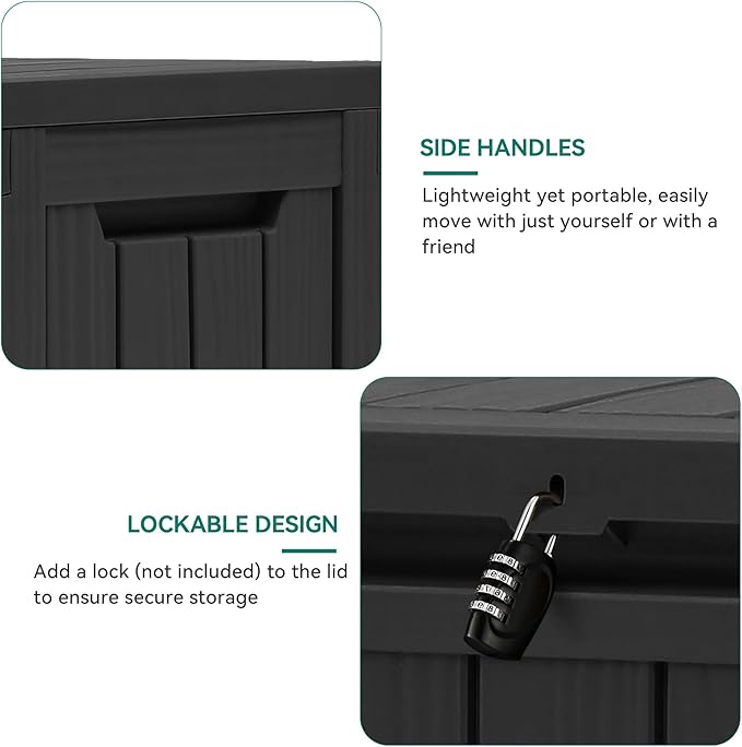 YITAHOME 72 Gallon Outdoor Storage Box w/Wheels, Resin Deck Box Indoor & Outdoor Patio Storage Box for Throw Pillows, Athletic Gear(Black)