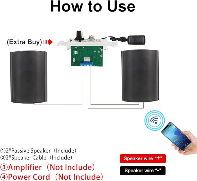 STUDIOFINIX 6.5 Inch Indoor Outdoor Speakers Wired Waterproof,Wall Mount Passive Speakers,800Watt Powerful Bass,for Home Patio Porch Garden Covered Deck (2Pairs, Black)