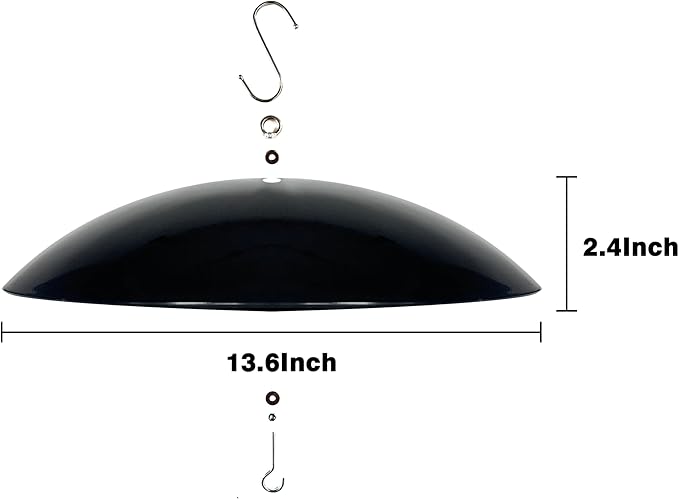 13" Bird Feeder Rain Guard, Hummingbird Feeder Shade Dome Cover, Hanging Squirrel Baffle for Bird Feeder Pole (Black), 1 Pack