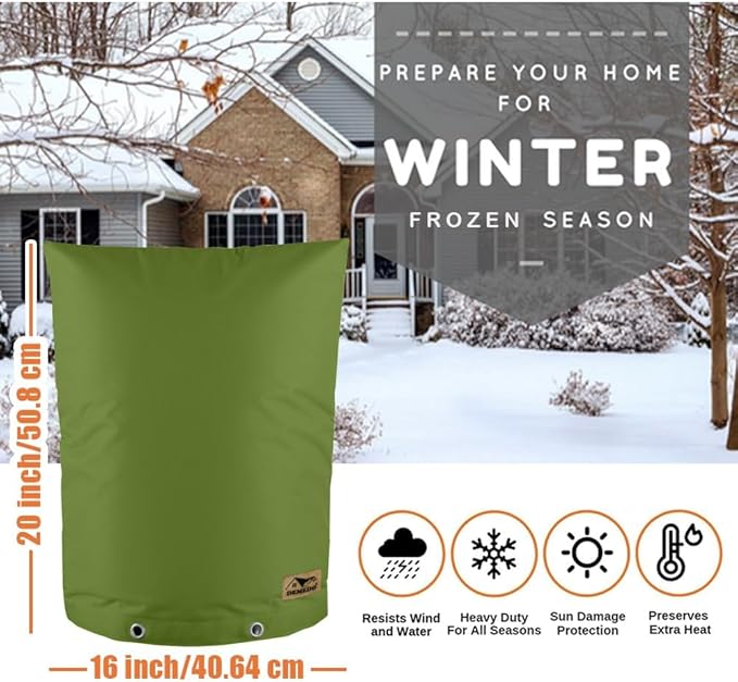 Backflow Preventer Insulation Cover - Water Pipe Insulation Sprinkler Cover for Outside - Insulated Backflow Cover Pouch for Irrigation Back Flow Valve in Winter or Sun Exposure (16"W x 20"H, Green)