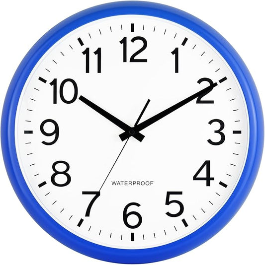 Caysie 16 Inch Sealed Large Outdoor Clock Waterproof, Silent Battery Operated Weatherproof Wall Clocks for Pool Patio Outside Home (Blue)