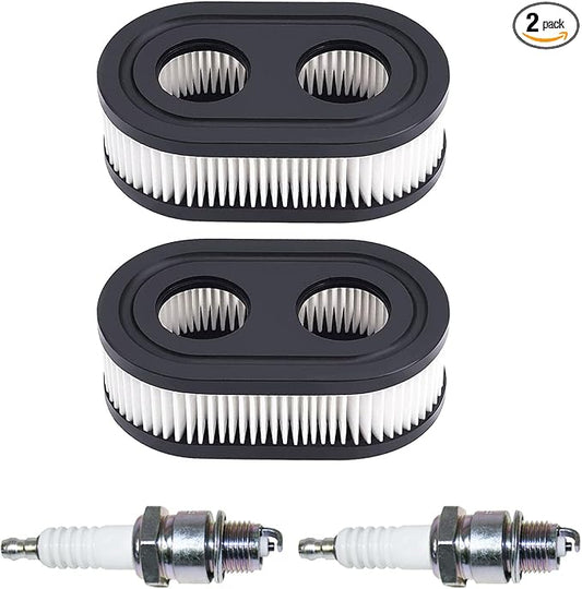 593260 Air Filter with Spark Plug for Lawn Mower, Air Filter Set for 500EX 550E 625EX 725EXi, Replacement Parts for TB110 TB115 TB200 TB230 TB330 TB370 Lawn Mower Engines (2 Air Filter, 2 Spark Plug)