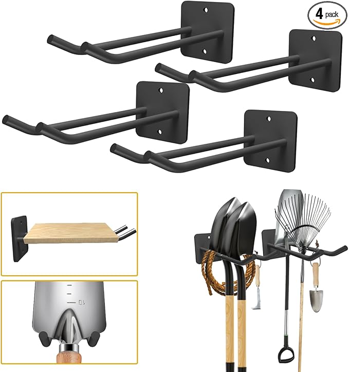 Garage Storage Hooks Heavy Duty Steel Tool Organizer Wall Mount Hangers Hooks Racks for Ropes Hoses and Garden Yard Tools Organization Holder Bulk Items Hanging Tool 9 Inch 4 Pack Holds 280 Pounds