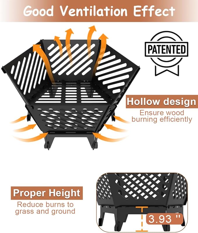 22.5 Inch Portable Plug Fire Pit for Camping, Detachable Outdoor Wood Burning Firepit with Travel Bag for Outside Patio Heating, Picnic, Bonfire and BBQ, Diagonal Hollow Style
