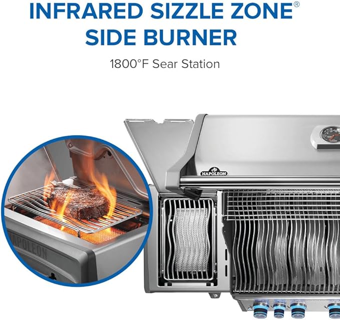 Napoleon Rogue PRO-S 625 Propane Gas Grill with Infrared Side and Rear Burners, Stainless Steel, Durable 7-Burner Ultimate Grilling Experience
