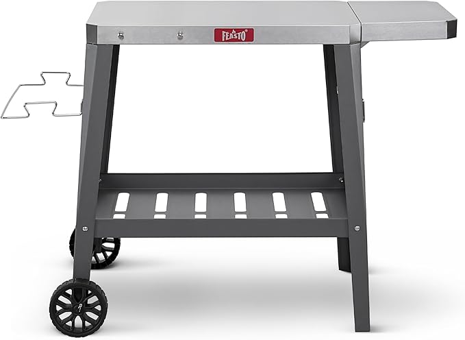 Outdoor Grill Cart, Pizza Oven Table with Wheels, Stainless Steel Countertop with Foldable Extension Table, Versatile Food Prep Grill Cart for Outdoor BBQ Cooking Gathering