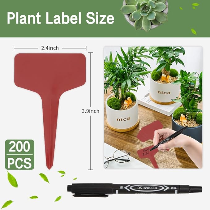Plant Labels, 200pcs Red Plant Markers, Outdoor Waterproof Stakes, Plastic Tags for Seedlings, Greenhouse Accessories, Herb Garden Signs Decorative