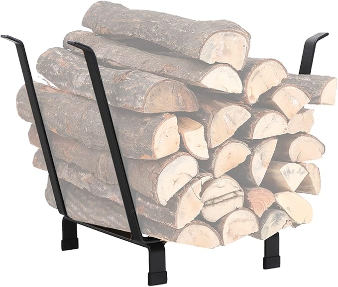 PHI VILLA 20 Inches Indoor/Outdoor Firewood Rack Fireplace Log Carriers & Holders Wood Burning Stove Accessories, Black