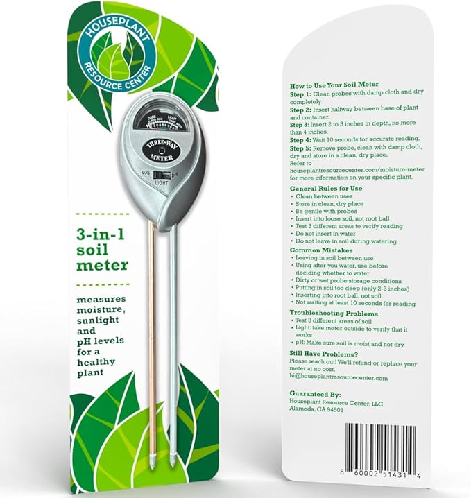 Houseplant Health Meter – 3-in-1 Tool to Prevent Overwatering, Root Rot & Leaf Burn | Test Soil Moisture, Sunlight & pH | Simple, Easy, Battery-Free | Suitable for Indoor, Outdoor & Potted Plants