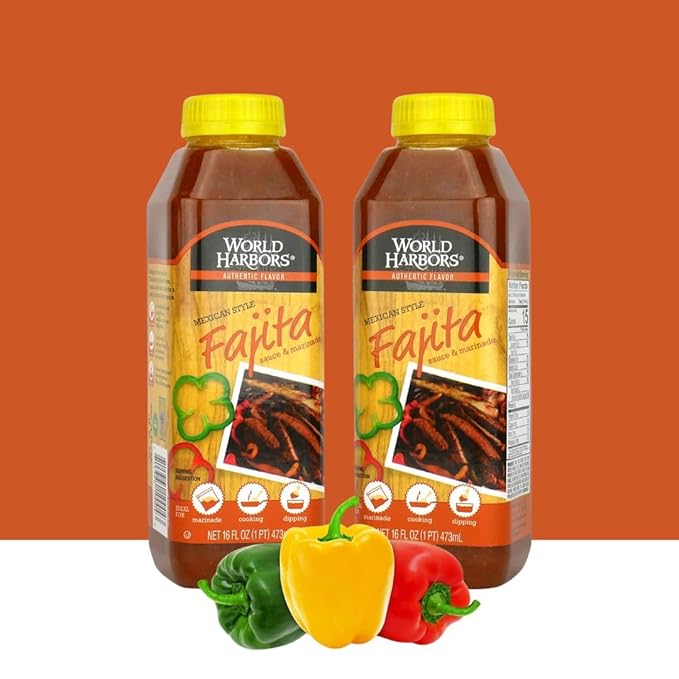 World Harbors Mexican Style Fajita Marinade Pure Mexican Flavors | Perfect for Fajita Meat, Fajita Chicken, and Fajita Veggies. Grill Master's Secret for Fajitas Made in USA 16-Fl Oz (Pack of 2)