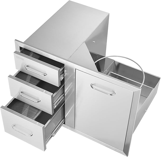 VEVOR Outdoor Kitchen Door Drawer Combo 29.5"W x 22.6"H x 21.7"D, Access Door/Triple Drawers with Propane Drawer and Adjustable Garbage Ring, Perfect for BBQ Island Patio Grill Station