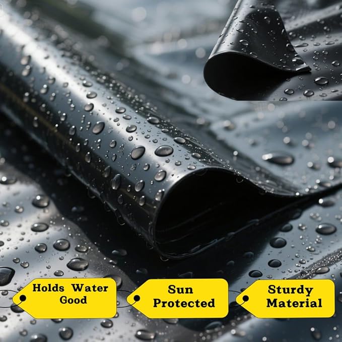 Pond Liner 13x 13ft 20mil Pond Liners for Outdoor Ponds,Waterproof Liner for Fish Ponds for Outside、 Pool、Water Features、 Fountains、Waterfall and Water Gardens,Pond kit,Black