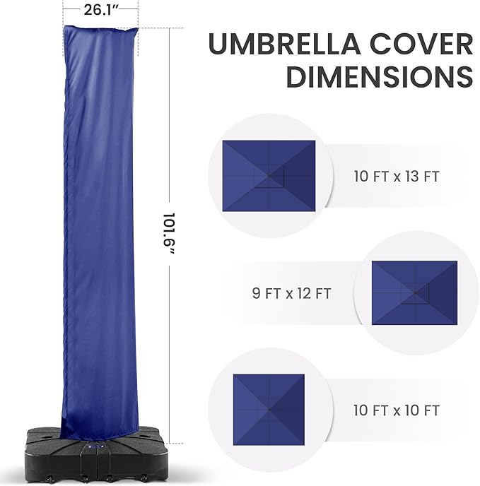 Patio Cantilever Umbrella Cover Outdoor Offset umbrellas Covers with Zipper and Rod UV Resistant Waterproof for Pool Deck Garden, Navy