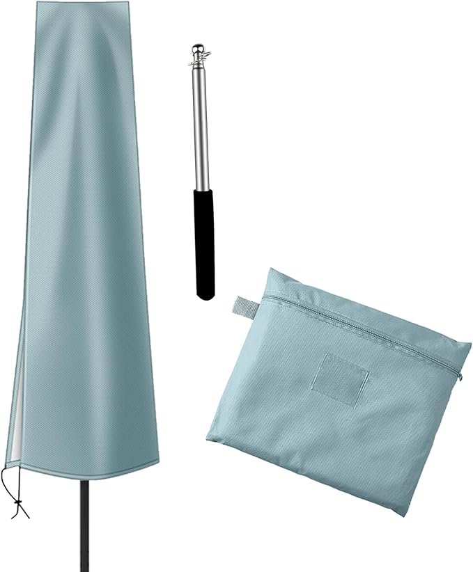 OKPOW Umbrella Covers for Outdoor Umbrellas - Small Patio Umbrella Cover for 6 ft to 9 ft Outdoor Table Umbrella - Waterproof Windproof Anti-UV Garden Parasol Covers, Grey