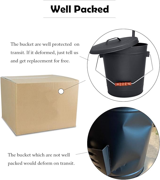 Hisencn Ash Bucket with Lid and Shovel, 5.15 Gallon Large Galvanized Metal Coal and Hot Ash Pail for Fireplace, Hearth, Charcoal Wood Fire Pits Burning Stoves Indoor and Outdoor