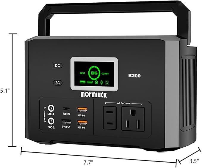 200W Portable Power Station (400W Peak), mormluck 118Wh Solar Generators with 110V/200W AC Outlet(NO SOLAR PANEL), 32000mAh Lithium Battery for Home Backup, Outdoor Adventures, and RV Emergencies