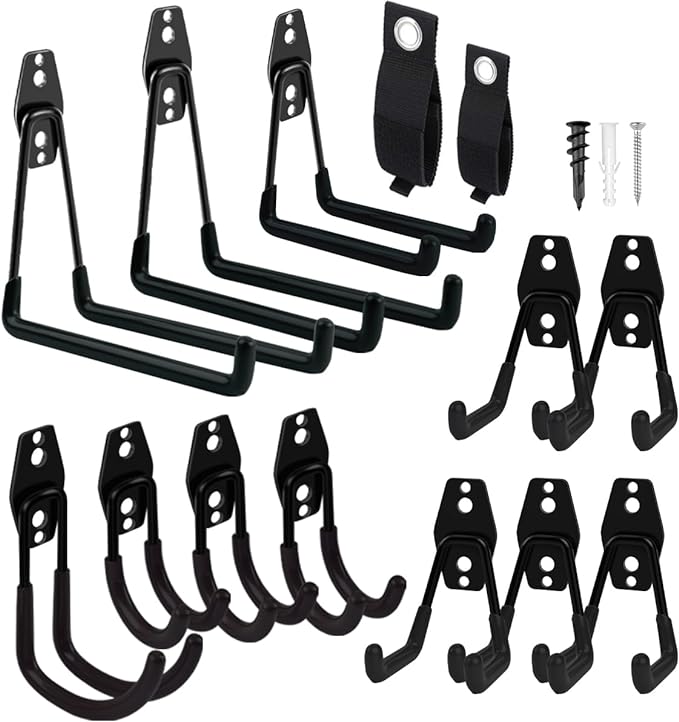 Garage Hooks Heavy Duty 14 Pack, Steel Garage Storage Hooks, Tool Hangers for Garage Wall Utility Wall Mount Garage Hooks and Hangers with Anti-slip Coating for Garden Tools, Ladders, Bulky Items