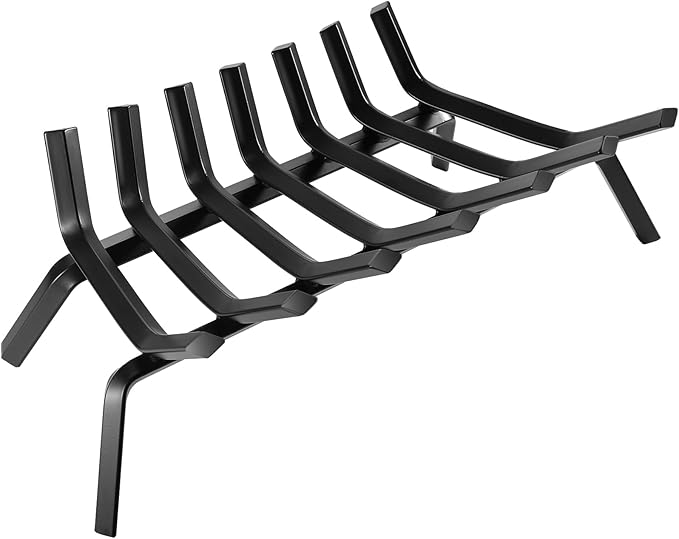 Fireplace Log Grate 24 Inch Cast Iron Fire Place Grates Heavy Duty Solid Steel 3/4” 7 bars Firewood Stove Indoor Chimney Hearth Outdoor Fire Pit Log Burning Rack