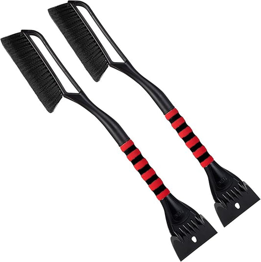 FOVAL 27" Ice Scraper Snow Brush (2 Pack), Wider Snow Scraper(4.73" Width) Snow Removal Car Brush with Comfortable Foam Grip for Cars, Trucks, SUVs, Windshield, Window - Winter Tool(Black)