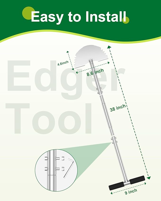 Serrated Edger Lawn Tool - Half Moon Shovel with Softer T-Handle, Lawn Edger for Yard, Garden, Landscaping, Sidewalk, Cable Burial - Ergonomic Design, Rust-Proof, 38 in