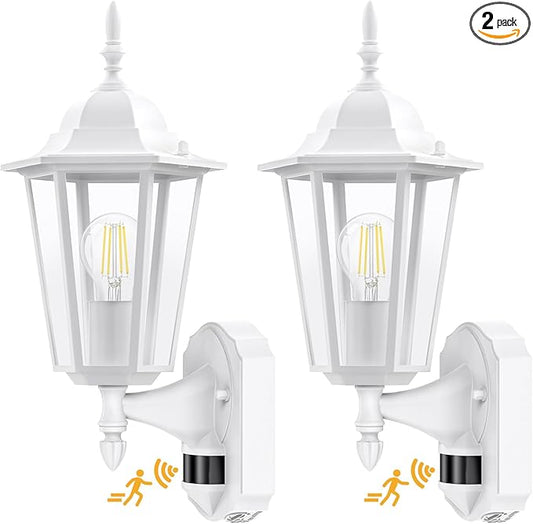Lamomo 2 Pack Motion Sensor Outdoor Lights, Upgrade Dusk to Dawn White Outdoor Light Fixtures Wall Mounted, 100% Anti-Rust Aluminum Waterproof Porch Lights for Patio Front Door Garage