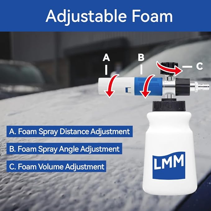 Foam Cannon LMM V2.0 for Pressure Washer with 1/4 Inch Quick Connector Snow Foam Lance for Car Washing with Adjustable Thick Foam