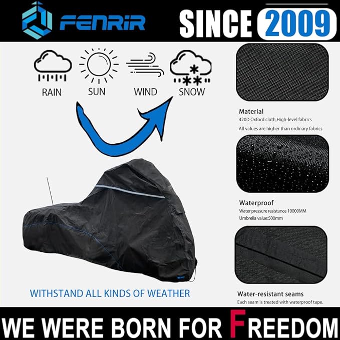 FENRIR 104" Motorcycle Cover Waterproof Outdoor Storage Compatible with Harley Davidson Street Glide Road Glide Electra Glide Road King Indian Challenger Chieftain Springfield R18B Honda Golde Wing