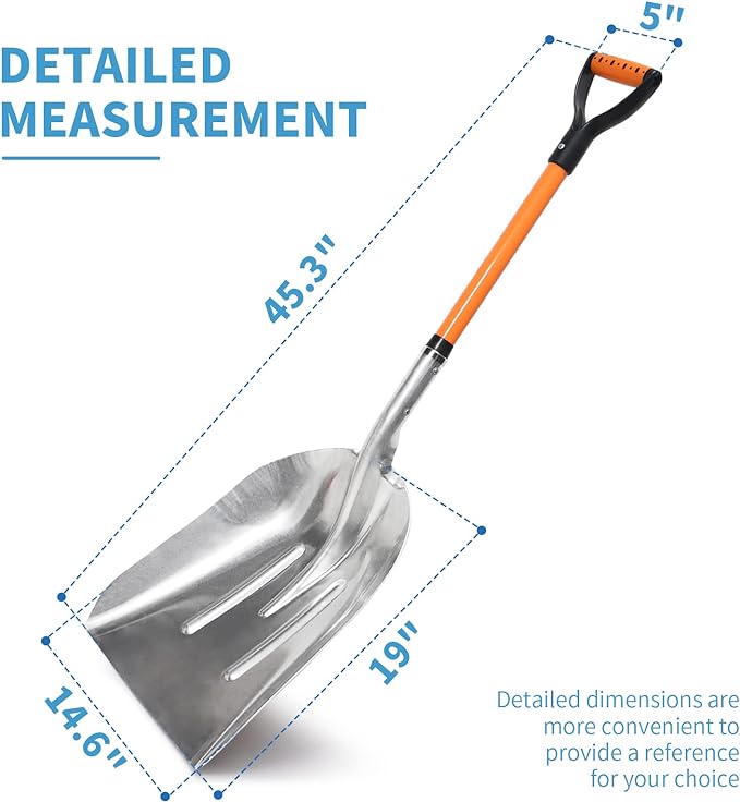 Aluminum Snow Shovel with D Handle Metal Snow Shovel for Driveway 45Inches 3.7 Pounds Transfer Shovel Shovel for Gardening, Orange