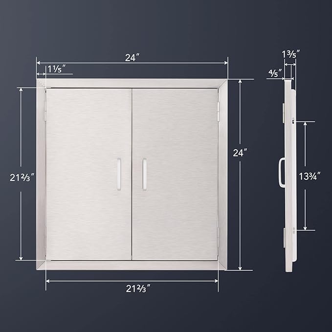 CO-Z Outdoor Kitchen Doors, 24" W x 24" H Weatherproof Built in 304 Stainless Steel Double Access Doors for Outside Kitchen Commercial BBQ Island Grilling Barbeque Oven Grill Storage Cabinet Door