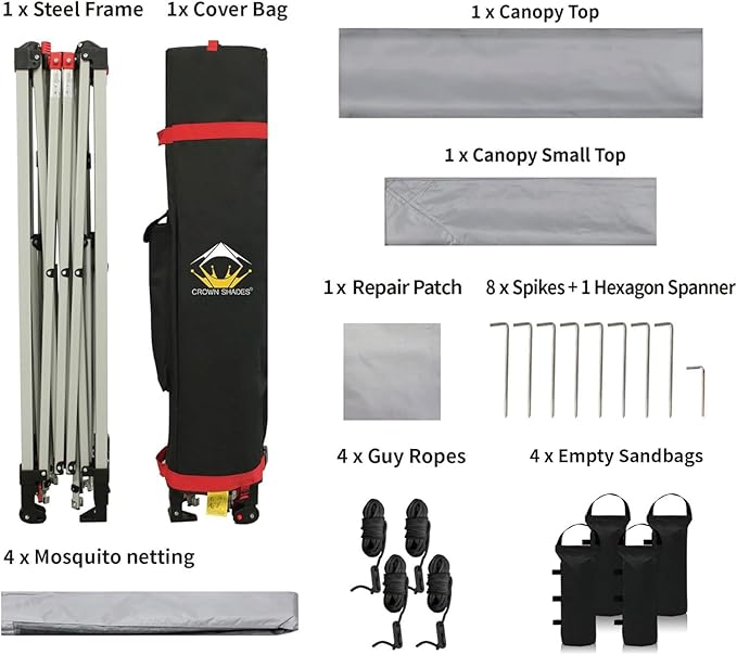 CROWN SHADES 13x13 Pop Up Gazebo, Canopy Tent, Gazebos on Clearance - Outdoor Gazebo for Backyard & Patio Furniture - Carpa Pop Up Tent with Wheeled STO-N-Go Cover Bag (Grey)
