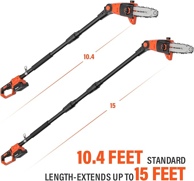 Pole Saw 8-Inch Cordless Pole Saws for Tree Trimming and 18-Inch Pole Hedge Trimmer 2-in-1, 15-Feet MAX Reach, 16ft/s Speed, Auto Oiling Pole Chainsaw with 20V 2.0Ah Battery & Charger