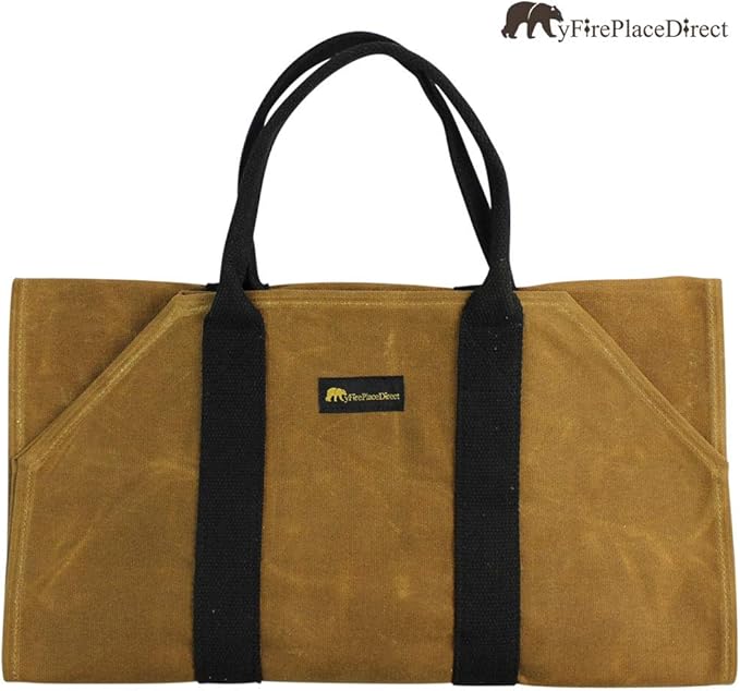 Sturdy Waxed Canvas Firewood Log Carrier, Durable Firepalce Wood Bag with Reinforce Duty Straps