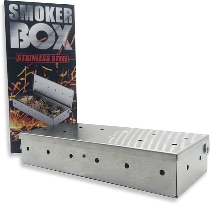 Realcook Wood Chips Smoker Box: Stainless Steel BBQ Smoking Box | Grilling Basket Smoker Firebox Accessories for Indoor & Outdoor Charcoal Gas Grill