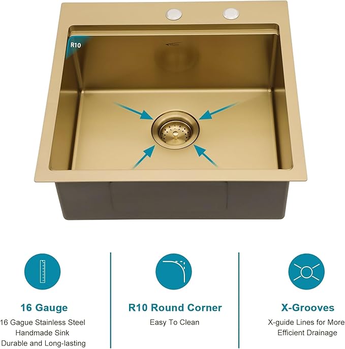 Gold Bar Sink With Faucet Drop In Bar Sinks 18 Inch Stainless Steel Indoor Outdoor Kitchen Workstation16 Gauge Single Bowl Small Sinks With Pull-out Faucet 18"x18"x9"