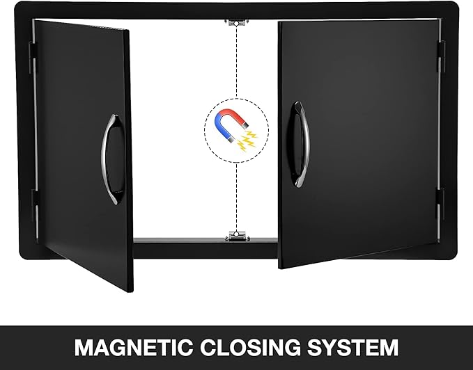 Stanbroil Outdoor Kitchen Doors 36W x 21H Inch BBQ Access Door - Wall Construction Vertical Double Door Flush Mount for Outdoor Kitchen Grilling Station or Commercial BBQ Island - Black