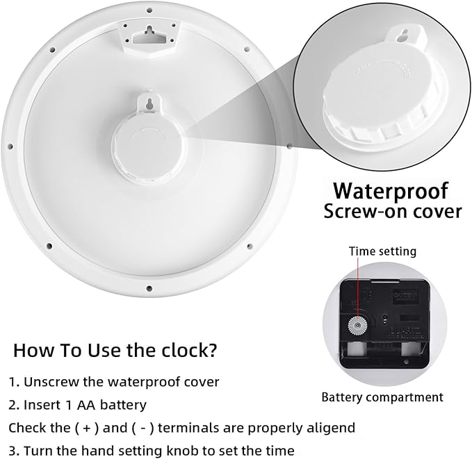 Caysie 16 Inch Sealed Large Outdoor Clock Waterproof, Silent Battery Operated Weatherproof Wall Clocks for Pool Patio Outside Home (White)