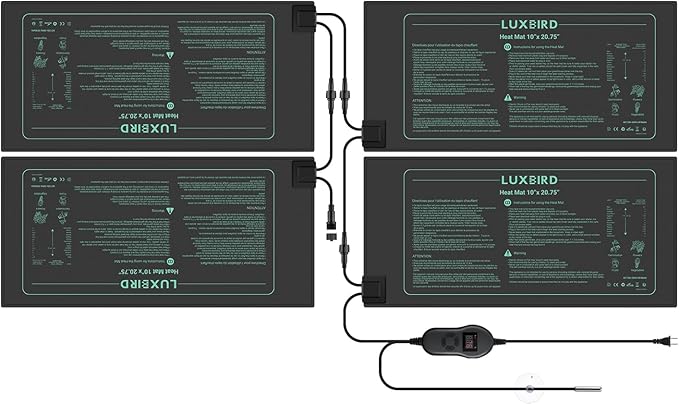 LUXBIRD 4 Pack Seedling Heat Mats with Digital Thermostat Controller, 10" x 20.75" Waterproof for Seed Starting, Germination, Hydroponics, Brewing, Breeding, Greenhouses (LB-HT04)