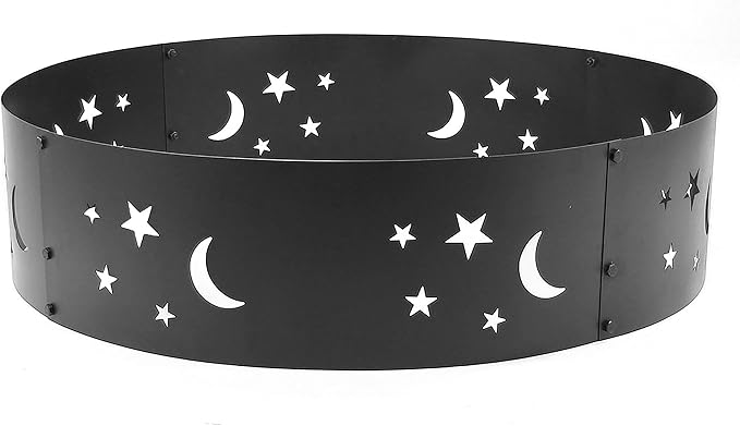 Sunnydaze 36-Inch Outdoor Fire Pit Ring - Heavy-Duty Portable Metal Fire Ring - 360-Degree Moons and Stars Cutout - Big Sky