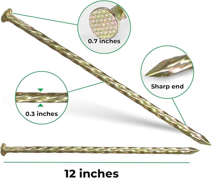 12 Inch Galvanized Heavy Duty Spiral Landscape Spikes, Metal Garden Stakes Edging Anchoring Spikes for Artificial Turf, Paver Edging, Weed Barrier, Tent, Camping, Carpentry,( 40 Pack)