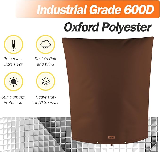 TOHONFOO Backflow Preventer Pipe Insulation Cover (5°F) - Irrigation Sprinkler Valve Insulated Pouch - Water Well Pump Cover - Sturdy 5 Layers for Winter Freeze Protection, 28" W x 36" H, Brown