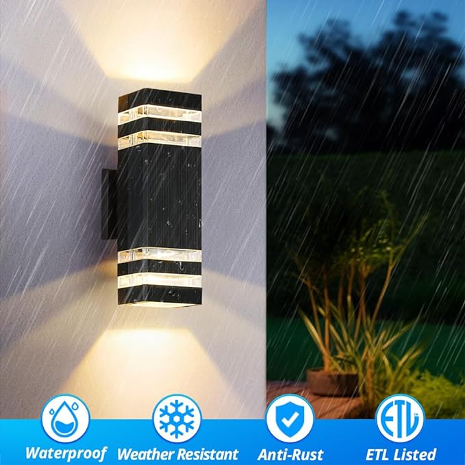 SHIMR Dusk to Dawn Outdoor Lighting 2 Pack, Outdoor Wall Sconce with GU10 Bulbs, Black Aluminum Exterior Lighting Fixtures Wall Mount, Modern Outside Lights for Garage Patio Garden, ETL Listed