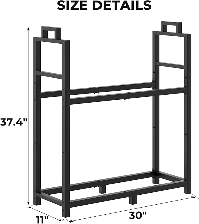 30 Inch Firewood Rack with Log Carrier Bag, Indoor Double-layer Fire Wood Holder with handles, Metal Heavy Duty Log Holder, Rustproof Firewood Storage Tool for Fireplace Patio Deck