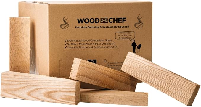 WoodForChef Wood Chips for Smoker and Firewood – Red Oak Smoking Wood Chunks and Pieces for Grilling, BBQ, Smoker Grill Accessories and Smoking Meat Accessories – Box 16-lbs/900 Cubic Inch, 8’’ Sticks