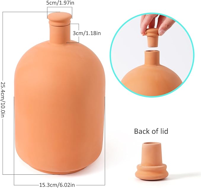 Large 3.3L Terracotta Watering Pots Ollas Self Watering Planter Watering System 10inch-Simple Irrigation Peripheral Water System Indoor Outdoor Plant Watering Globes Large Reservoir Bulbs