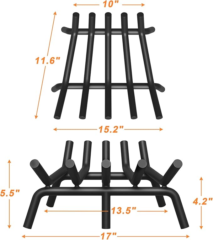 Fireplace Grate 17 Inch with 6 Support Legs, Round Solid Steel Heavy Duty Fireplace Log Holder, Fireplace Log Grate for Indoor Fireplace & Outdoor Firepit