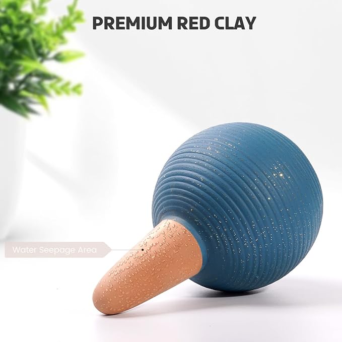 Plant Watering Globes Set of 4, 14oz Terracotta Self-Watering Globes for PottedPlants, Watering Planter Insert Bulbs with Cork Stoppers, Automatic Watering Spikes for Indoor&Outdoor Plants, Blue