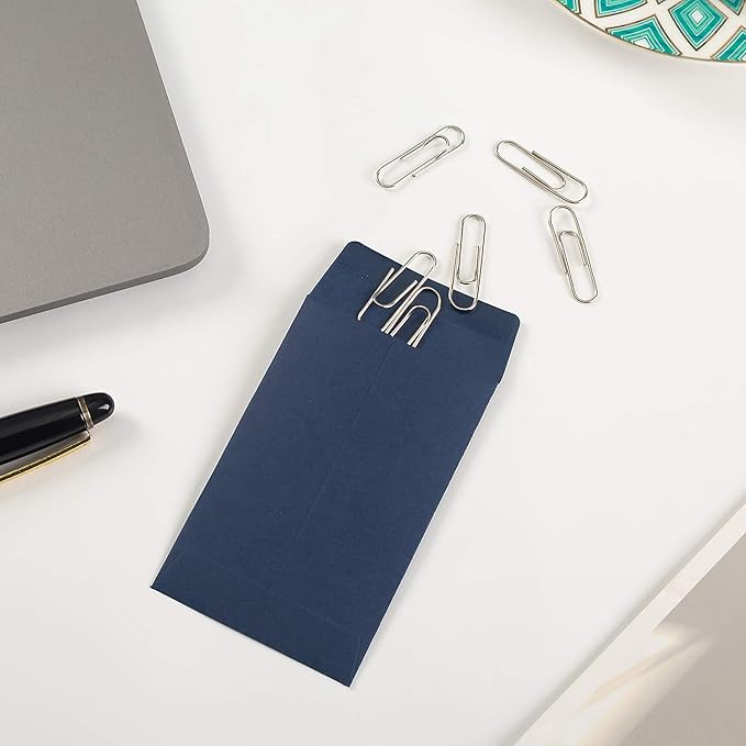 100 Pack Small Coin Envelopes Self-Adhesive Kraft Paper Seed Envelopes Mini Parts Small Items Stamps Storage Packets Envelopes for Garden, Office or Wedding Gift (Navy Blue, 2.25×3.5 inch)