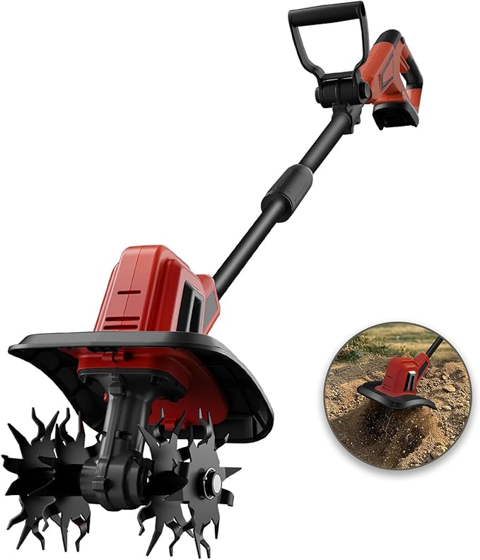 MaxMore Cordless Tiller Cultivator Compatible with Milwaukee 18V Battery (Tool Only), Electric Garden Rototiller with 48 Steel Tines, 270RPM, 8.7" Tilling Width, 6.3" Depth for Gardening, Soil Turning